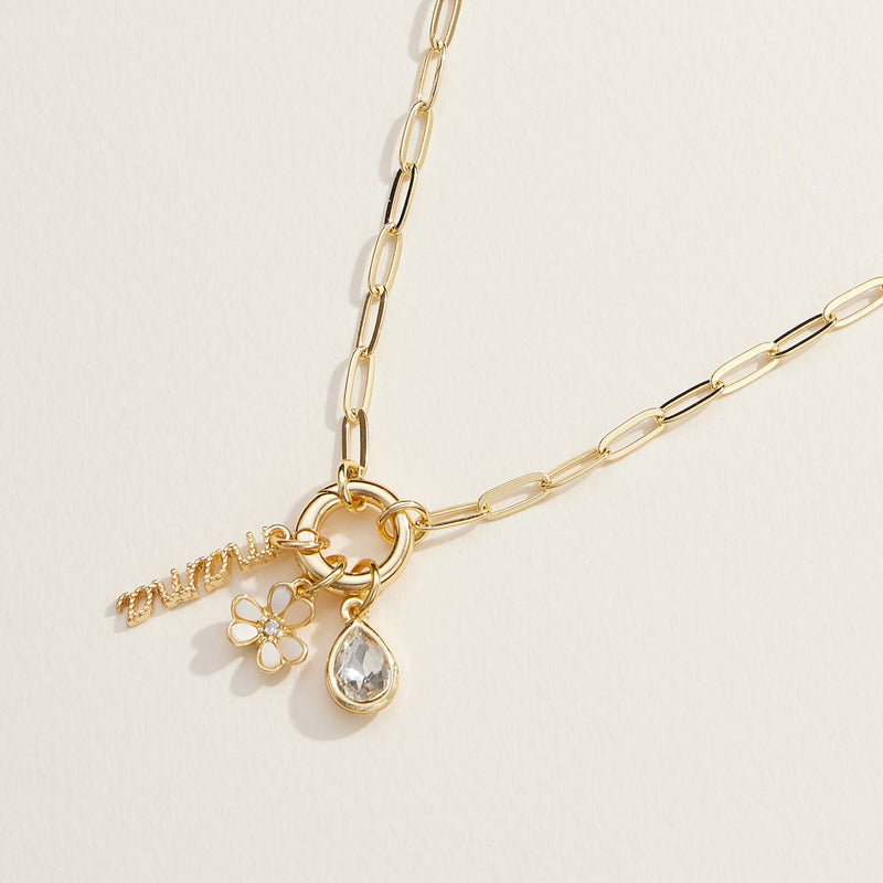 Mama Gold Dipped 18k Teardrop and Flower Charm Necklace