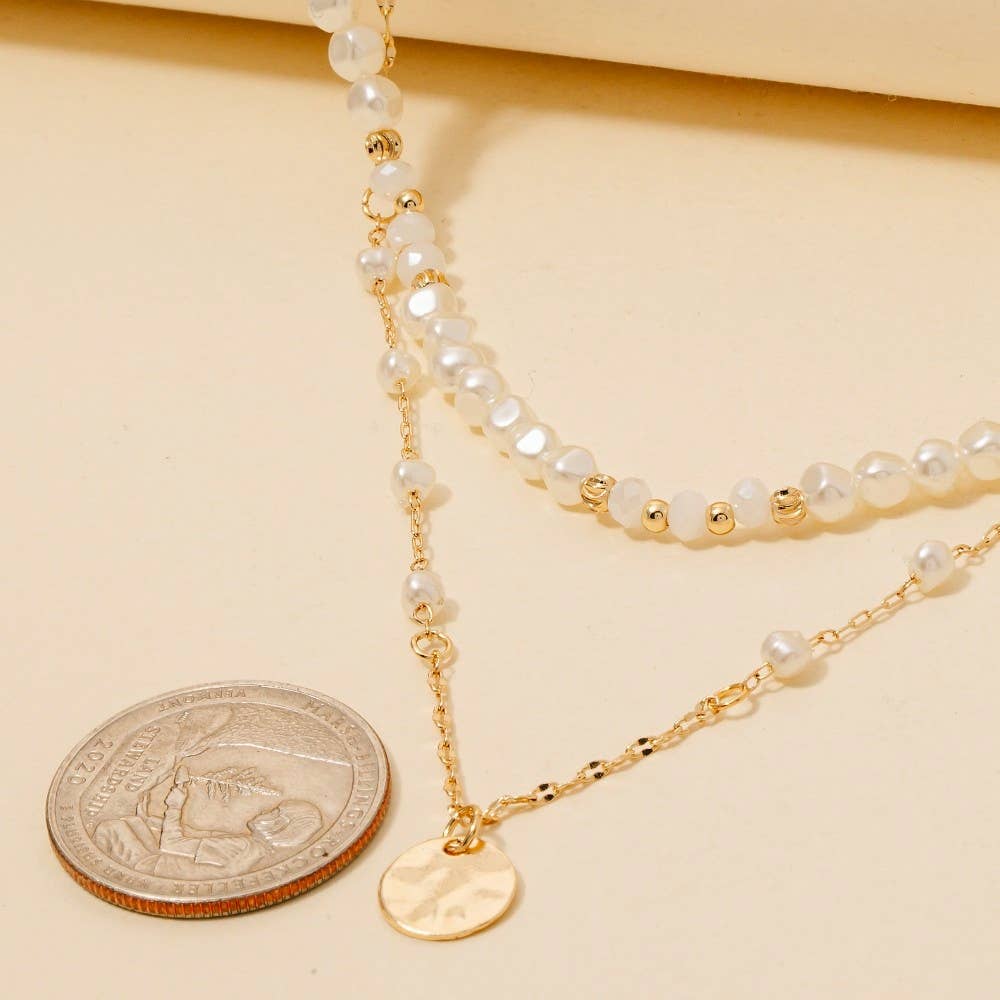 Coin Charm Pearl Beaded Layered Necklace