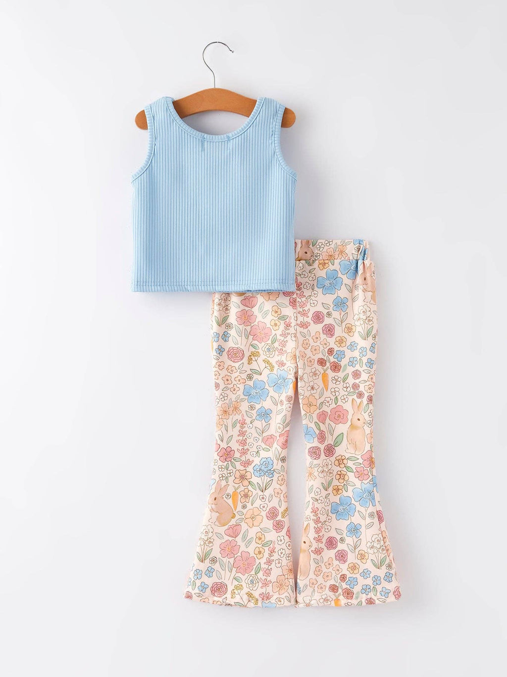 Easter Bunny Floral Print Girls Bell Bottoms