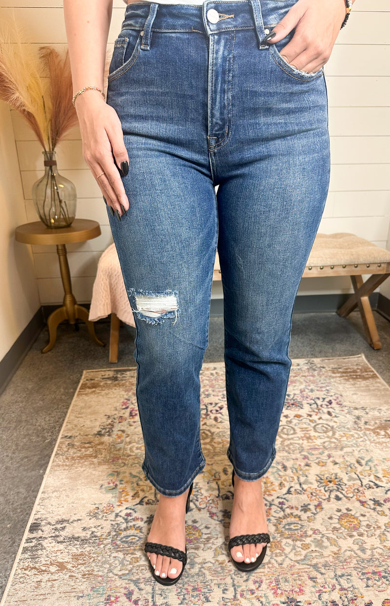 High Rise Straight Ankle Jeans