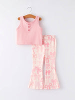 Pink Bows Bell Bottom Pants Set