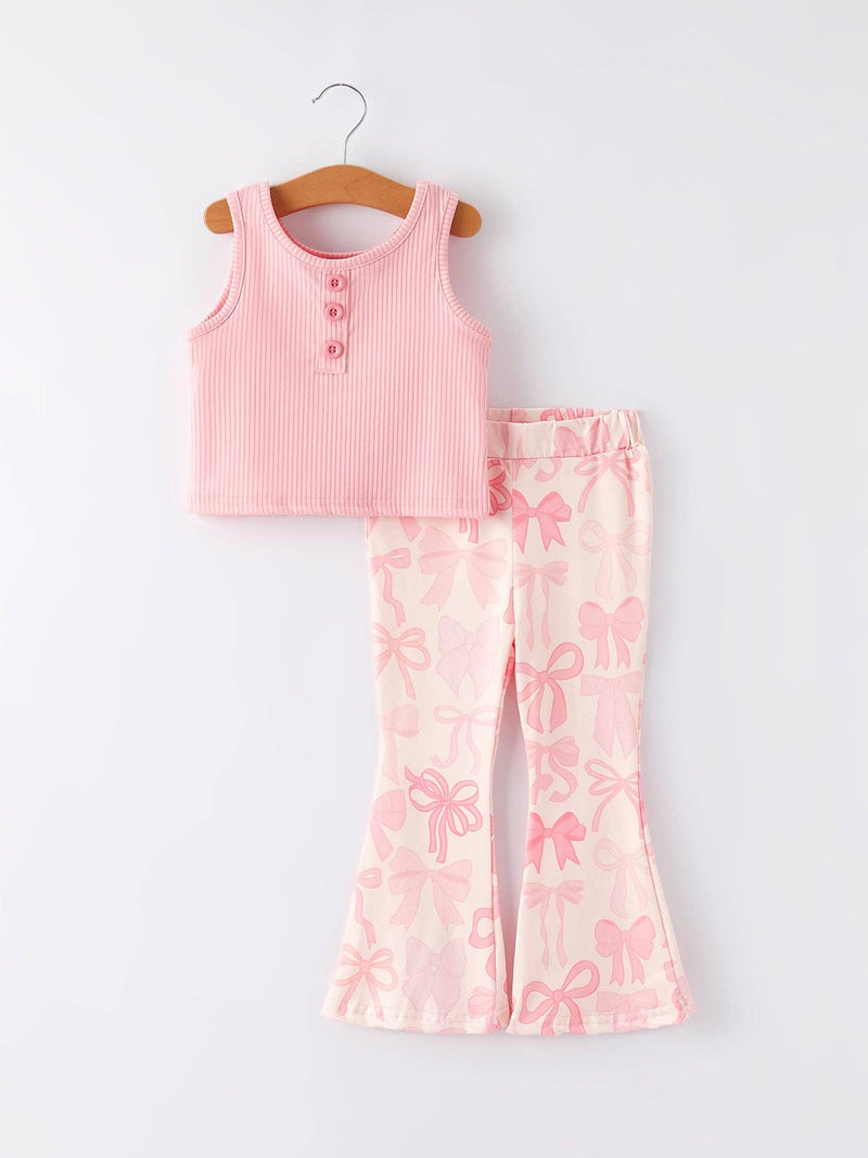Pink Bows Bell Bottom Pants Set