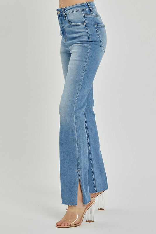 High Rise Raw Hem Jeans w Slit