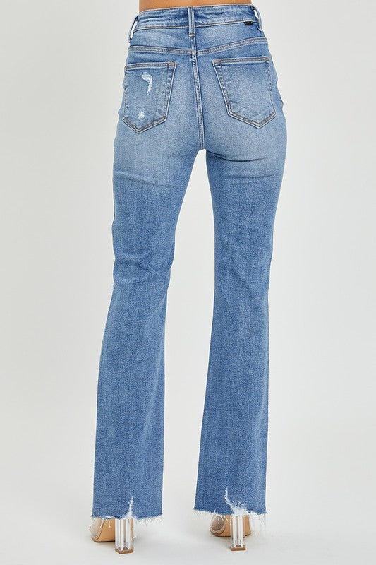 High Rise Distressed Flare Jeans