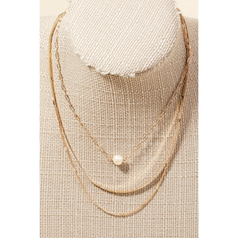 Pearl Charm Layered Chains Necklace
