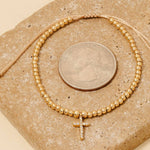 Cz Pave Cross Charm Beaded Cord Bracelet