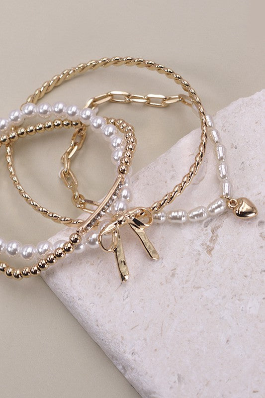 Bow & Pearl Bracelet Set