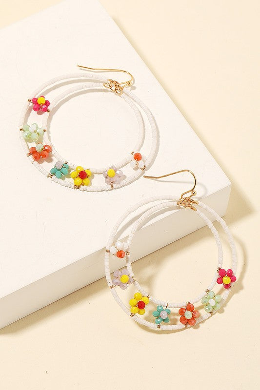 Beaded Hoop & Flower Earrings