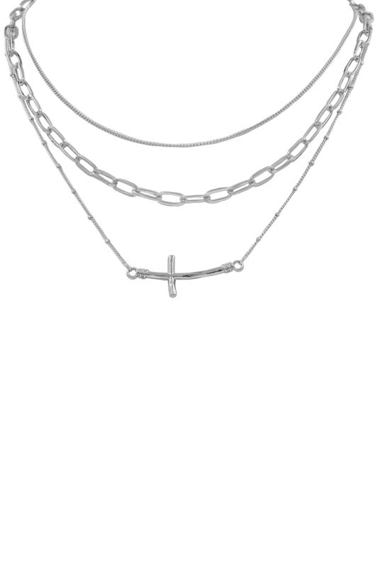 Metal Layered Cross Necklace