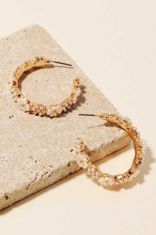 Pearl & Flower Hoops