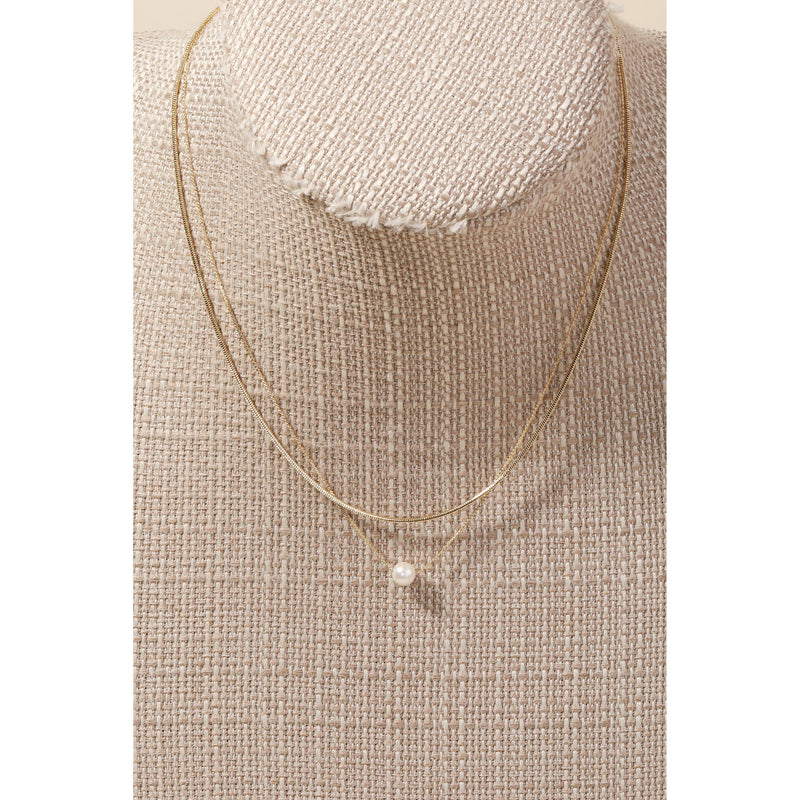 Pearly Bead Charm Layered Dainty Chain Necklace