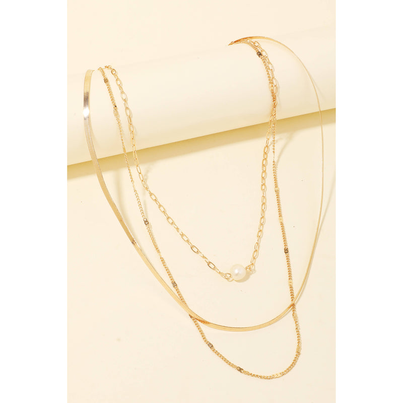 Pearl Charm Layered Chains Necklace