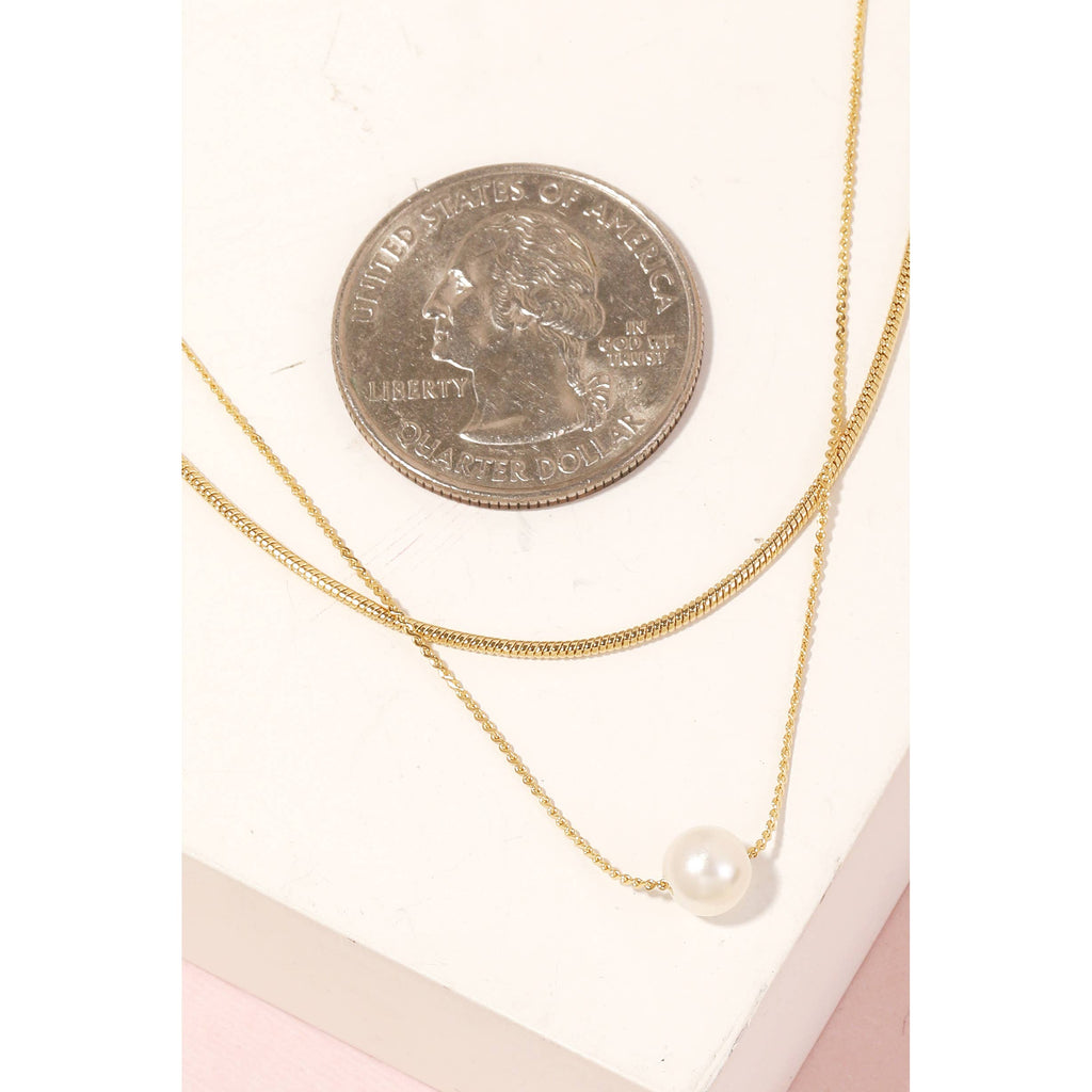 Pearly Bead Charm Layered Dainty Chain Necklace