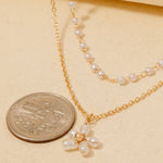 Pearl Beaded Flower Pendant Layered Necklace