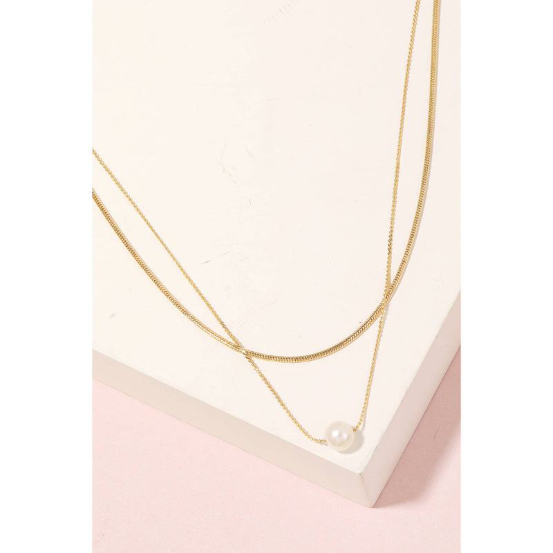 Pearly Bead Charm Layered Dainty Chain Necklace