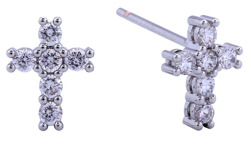 Cross CZ Post Earrings