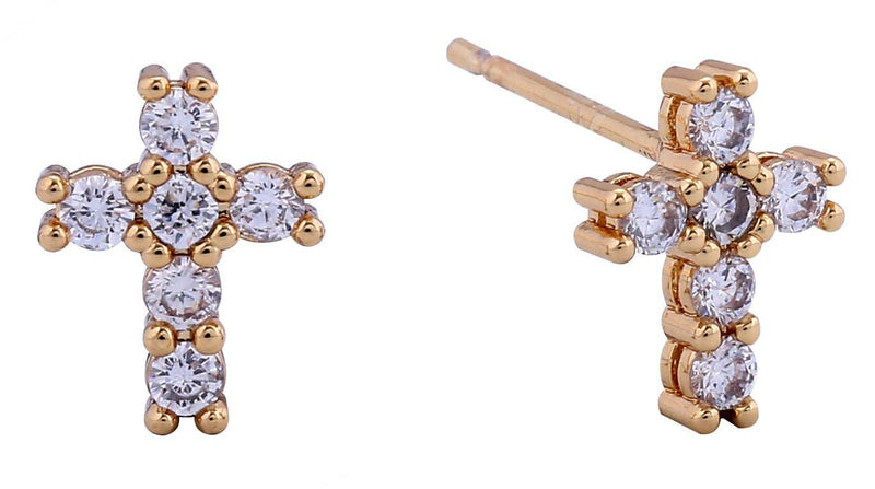 Cross CZ Post Earrings
