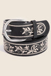 Floral Embroidered Pattern Faux Leather Belt