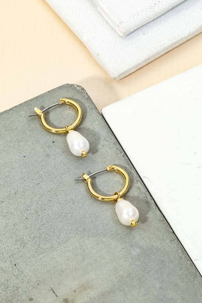 Mini Pearl Drop Huggie Earrings