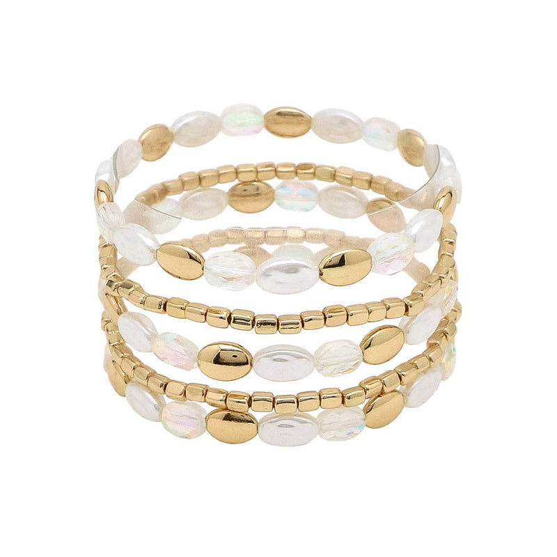White, Pearl, and Gold Beaded Bracelets