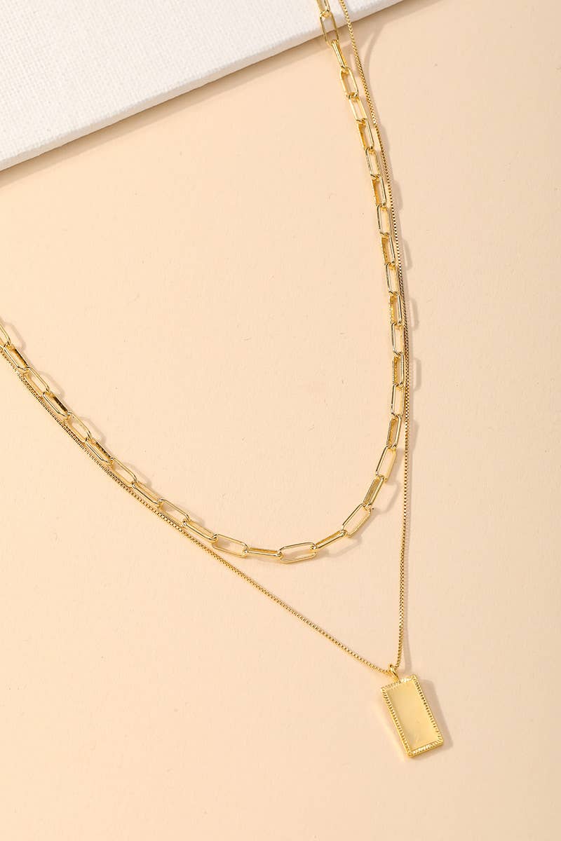 Rectangle Pendant Layered Necklace