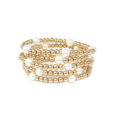 Gold Beaded & Pearl Stretch Bracelets