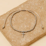 Cz Pave Cross Charm Beaded Cord Bracelet