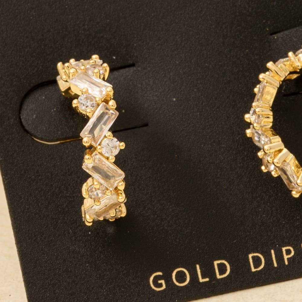 Gold Dipped Cz Baguette Hoop Earrings