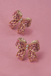 Pink Rhinestone Bow Studs
