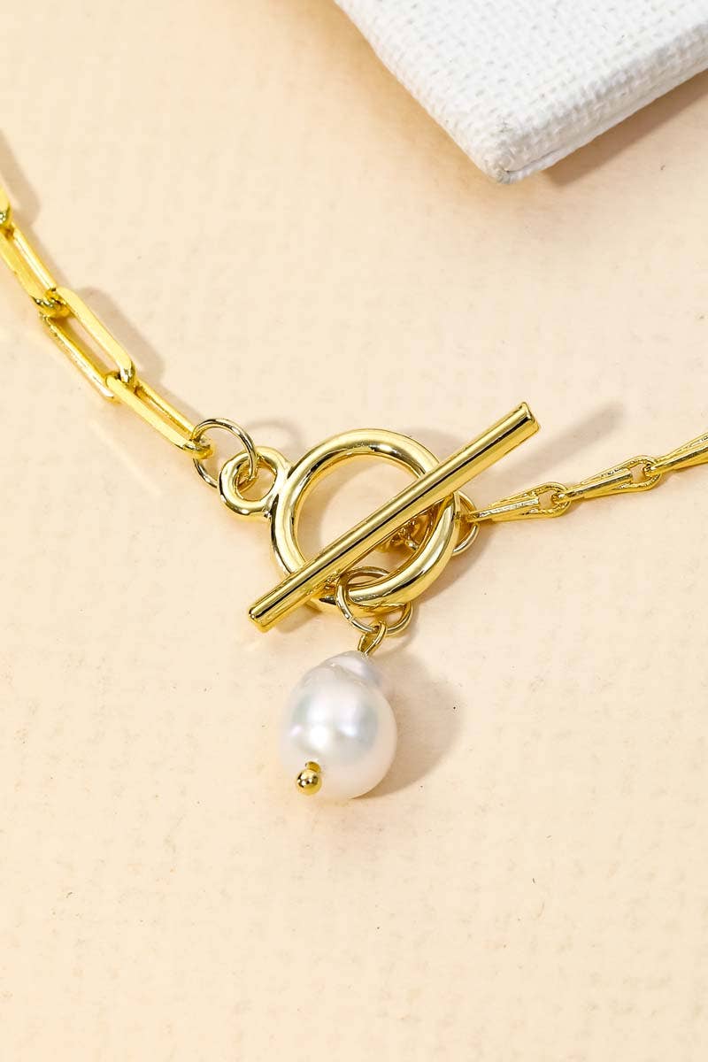 Toggle Chain Pearl Charm Necklace