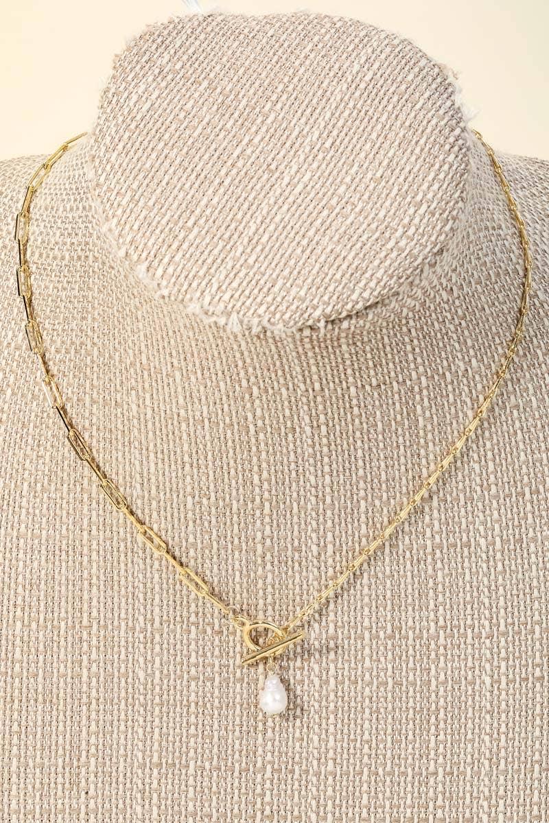 Toggle Chain Pearl Charm Necklace