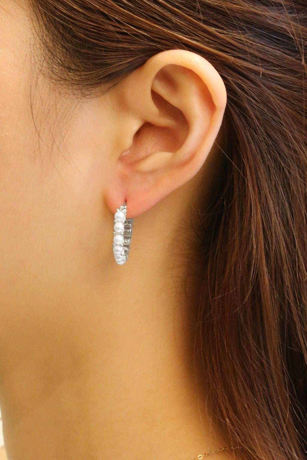 Pearl Pin Catch Hoop Earrings