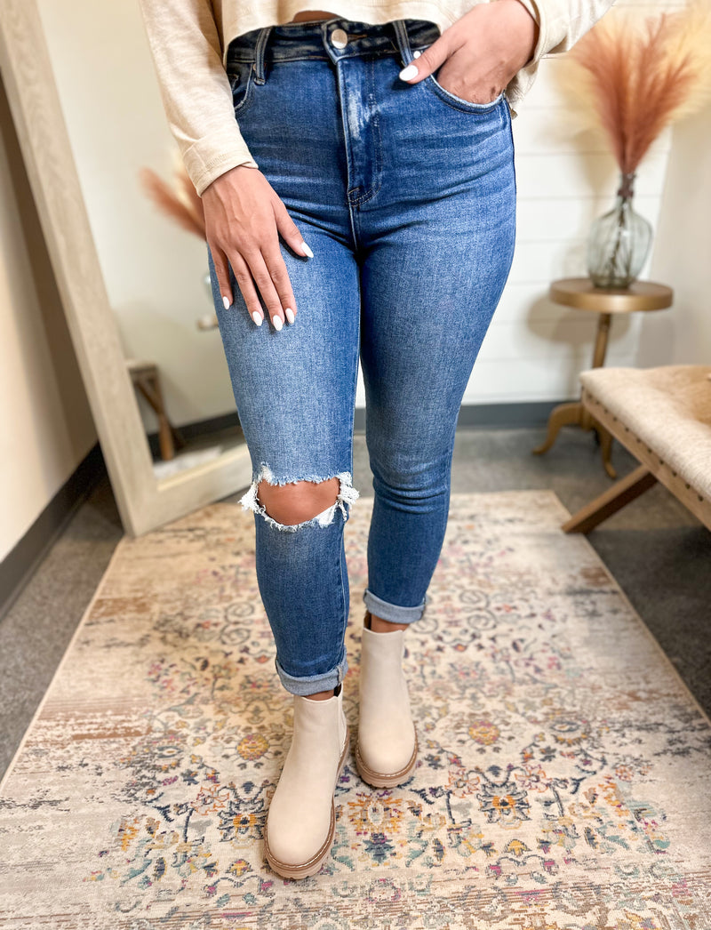 High Rise Distressed Skinny Jeans