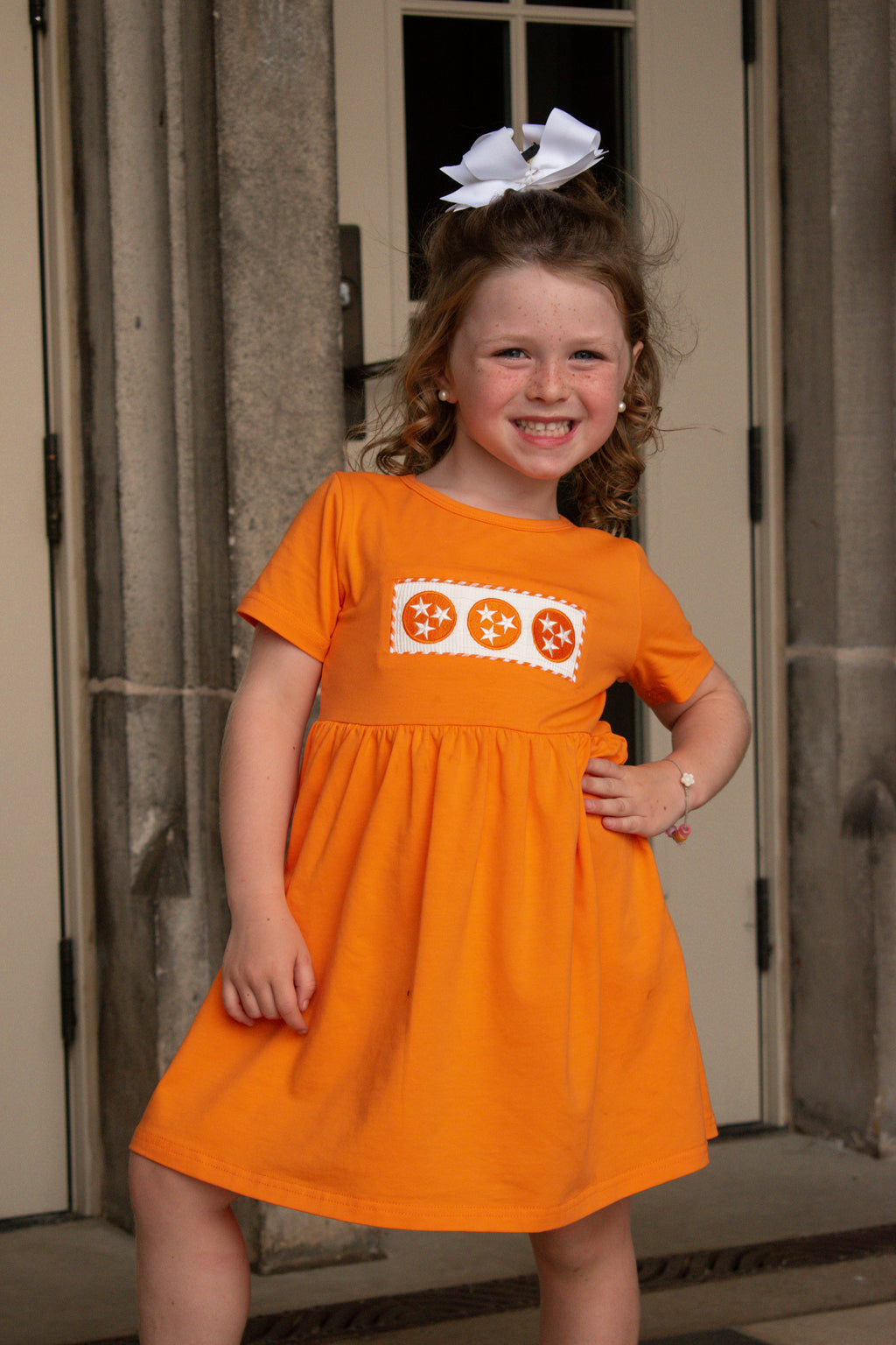 Tennessee Tri Star Orange Smocked Girls Dress