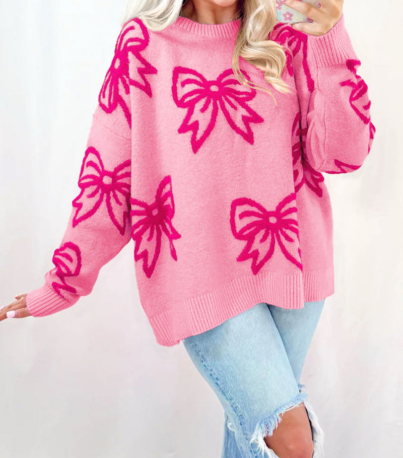 Pink Bow Pattern Sweater