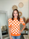 Checkerboard Puff Sleeve Sweater