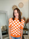 Checkerboard Puff Sleeve Sweater