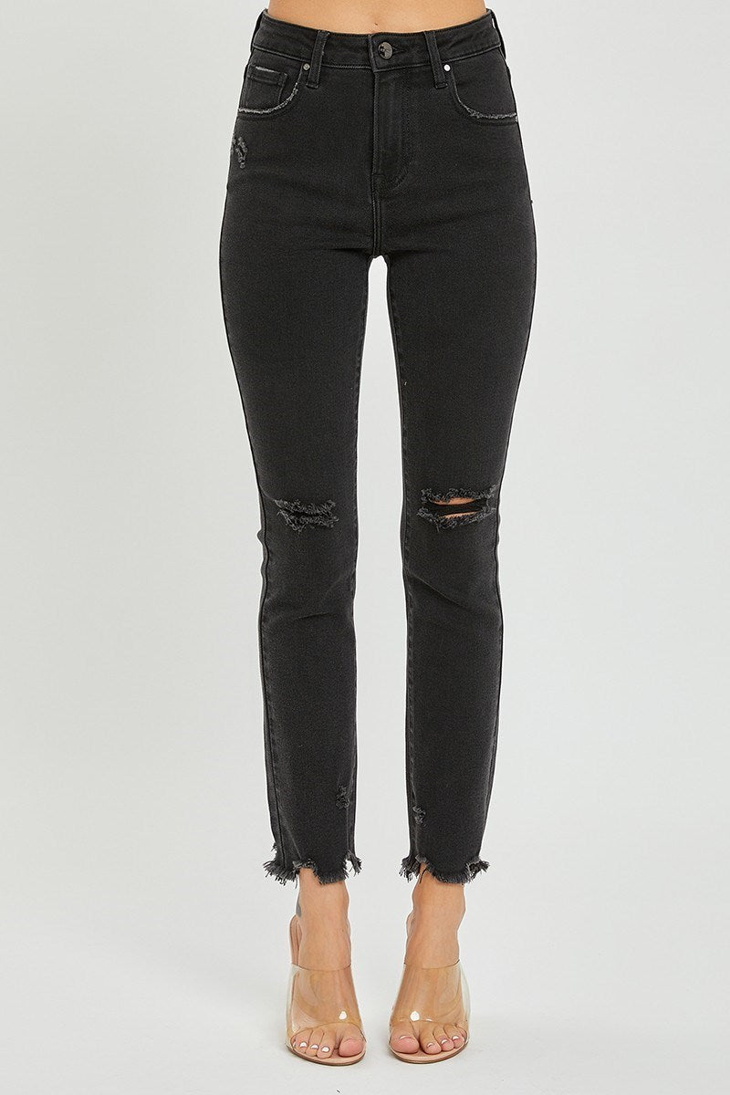 Black High Rise Slim Straight Jeans