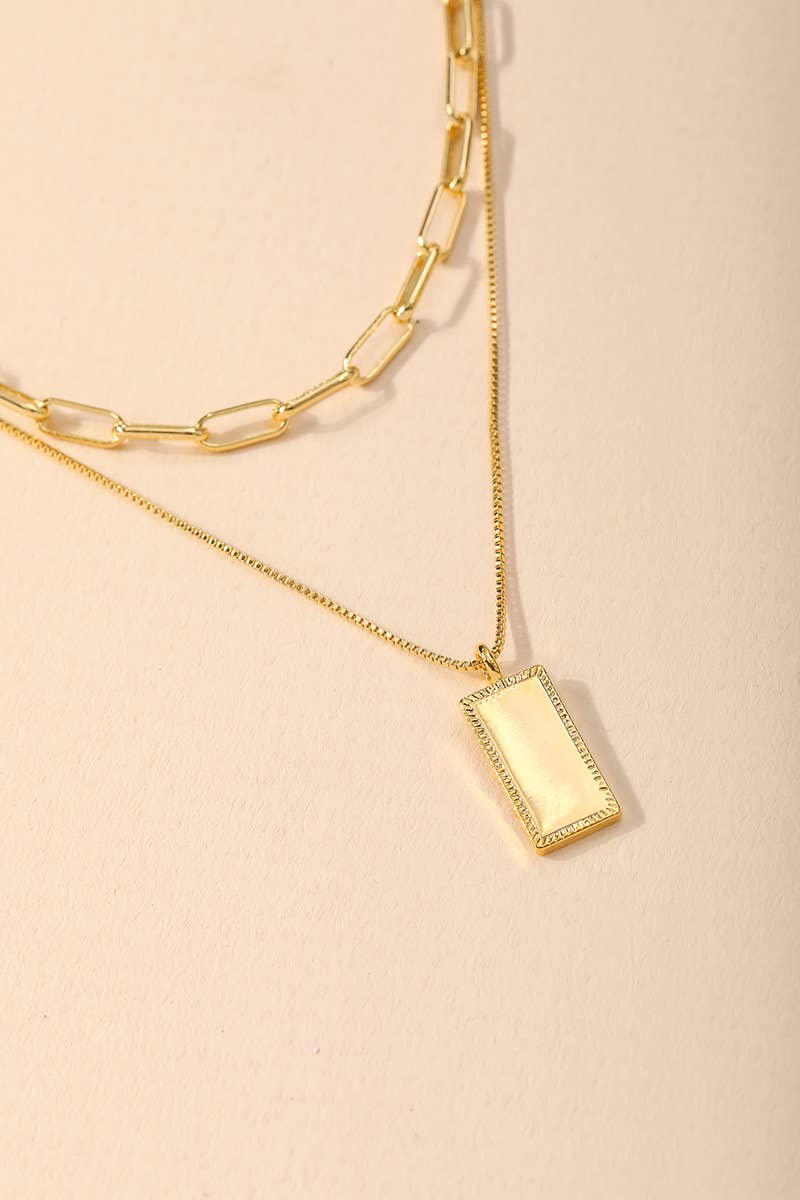 Rectangle Pendant Layered Necklace