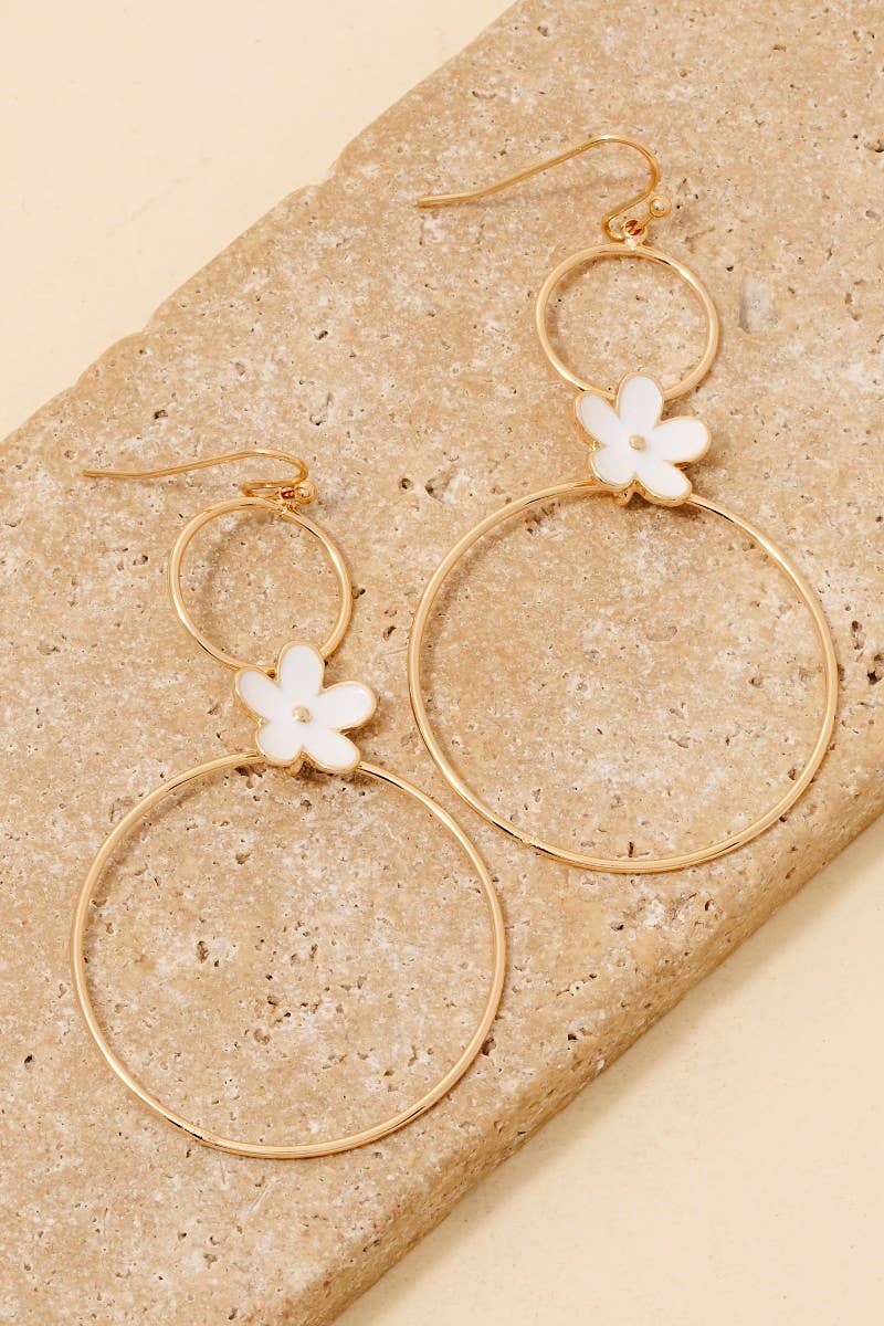 Enamel Flower And Hoops Dangle Earrings