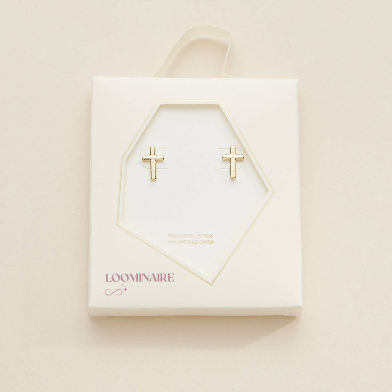 Cross Gold Dip Stud Earrings