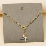 Cross And Pearl Dangle Pave Chain Charms Necklace