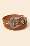 Flower Embroidered Etch Buckle Belt