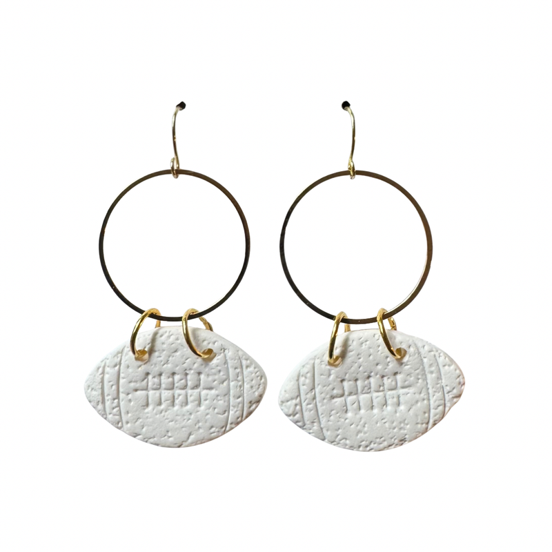 White Football Earrings
