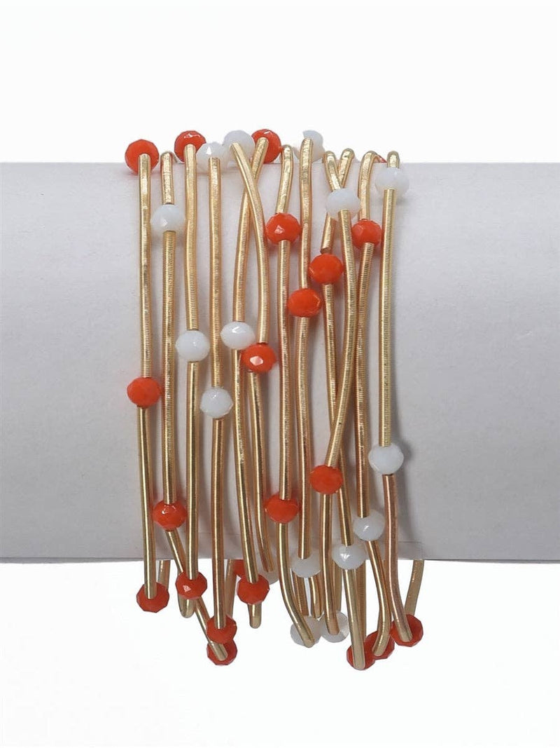 Gold Wired Stretch Bracelets/Orange and White