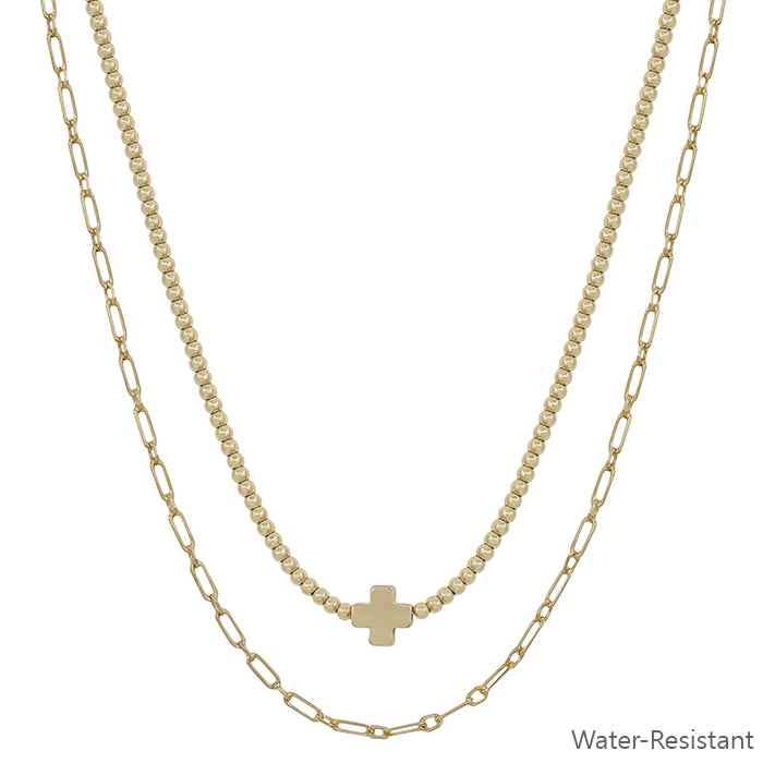 Gold Cross Layered Necklace