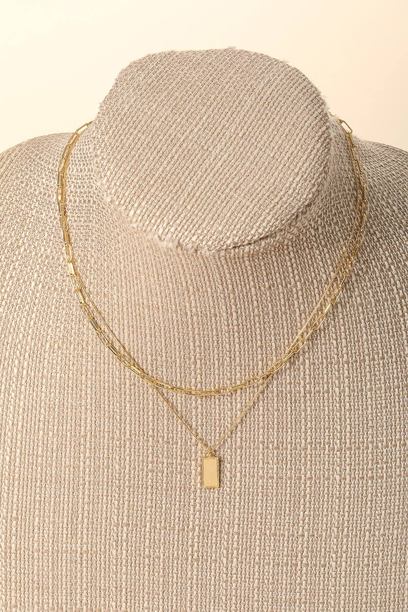 Rectangle Pendant Layered Necklace