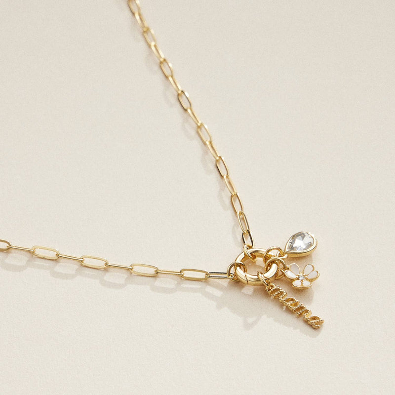 Mama Gold Dipped 18k Teardrop and Flower Charm Necklace