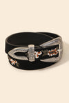 Flower Embroidered Etch Buckle Belt