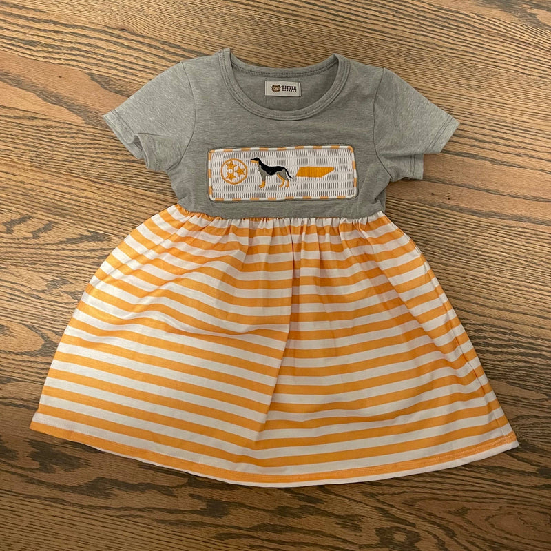 Tennessee Tri Star, State, and Dog Smocked Girls Dress